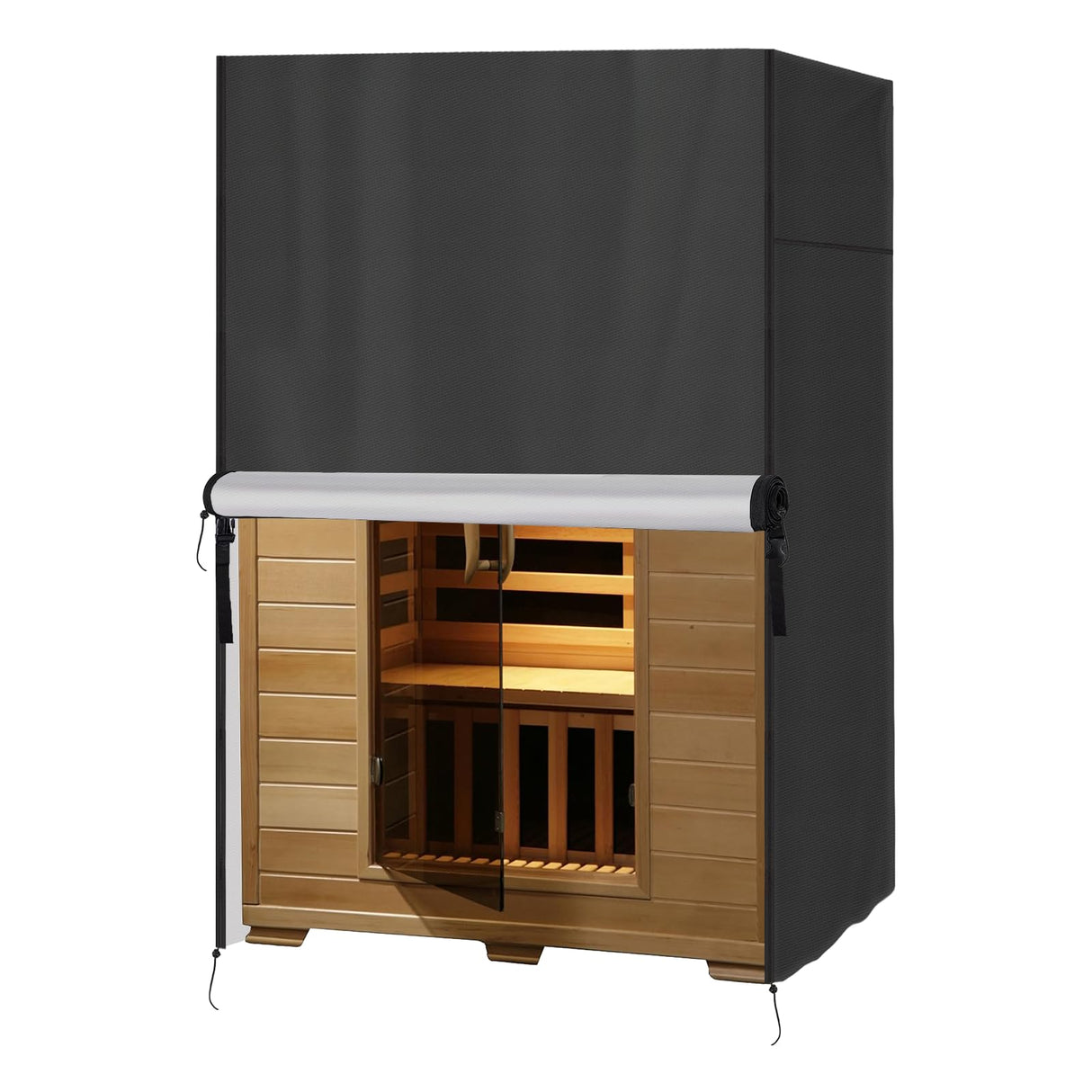Safipotts Outdoor Sauna Cover, Heavy Duty Waterproof Sauna Cover for HEATWAVE Radiant Wood Infrared Home Sauna,(Black, only cover) (48.8"x42.5"x74.8") Safipotts