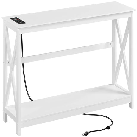 Yaheetech Console Table with Power Outlets, 40 Inches Entryway Table with Charging Station, Wood Sofa Table with Storage Shelves, Side Table, for Hallway, Bedroom, Living Room, Foyer, White Yaheetech