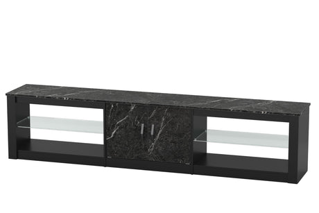 Bestier 80 Inch TV Stand for 75/85/86 inch TVs, LED Gaming Entertainment Center for PS5 with Storage Cabinet &Adjustable Glass Shelves, Modern TV Console Table for Living Room Bedroom, Black Marble Bestier