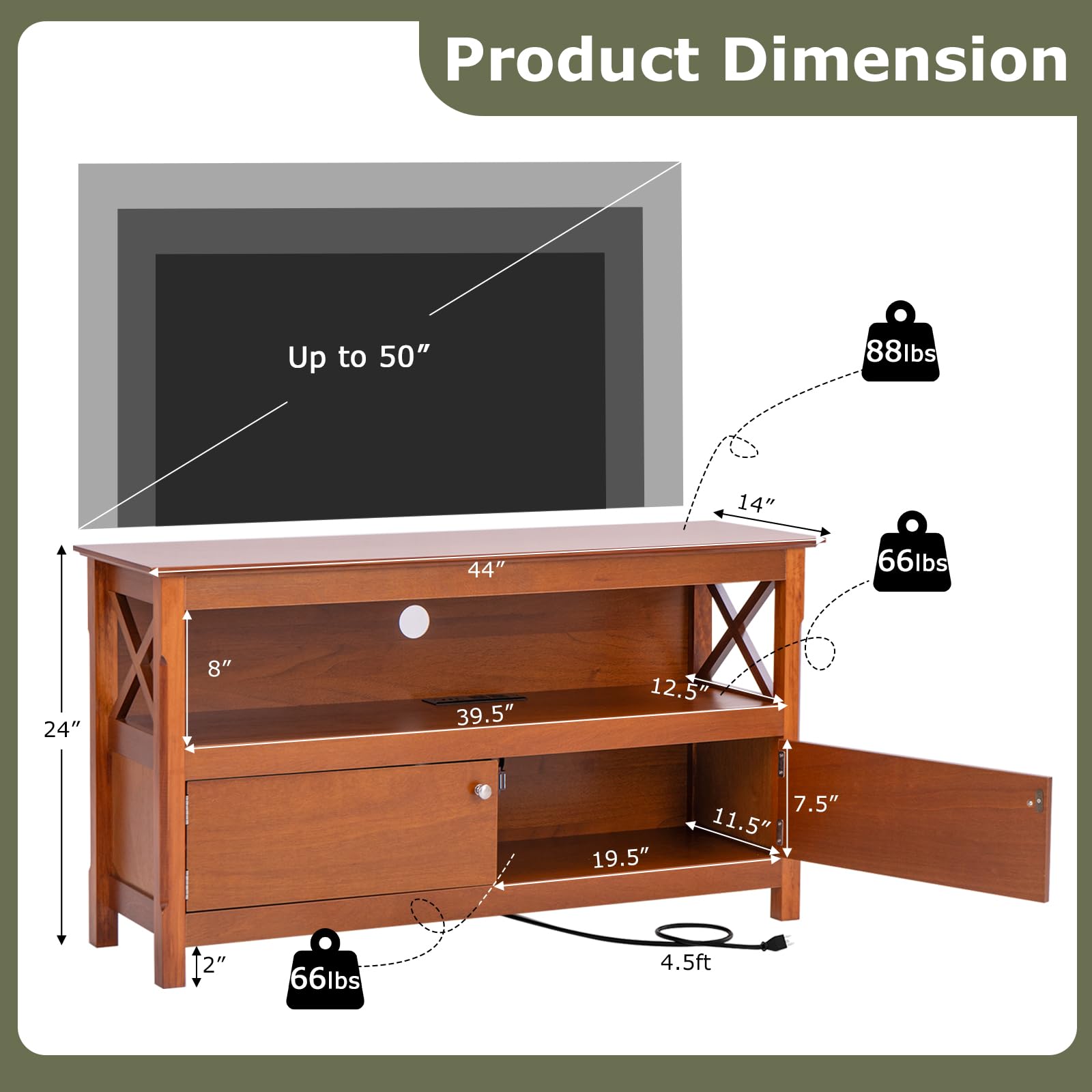 Tangkula Wooden TV Stand for TVs Up to 50 Inch, X Shape Console Storage Cabinet, Entertainment Center with 2 Doors & Shelf, Home Living Room Furniture, Farmhouse TV Storage Console (Coffee) - WoodArtSupply