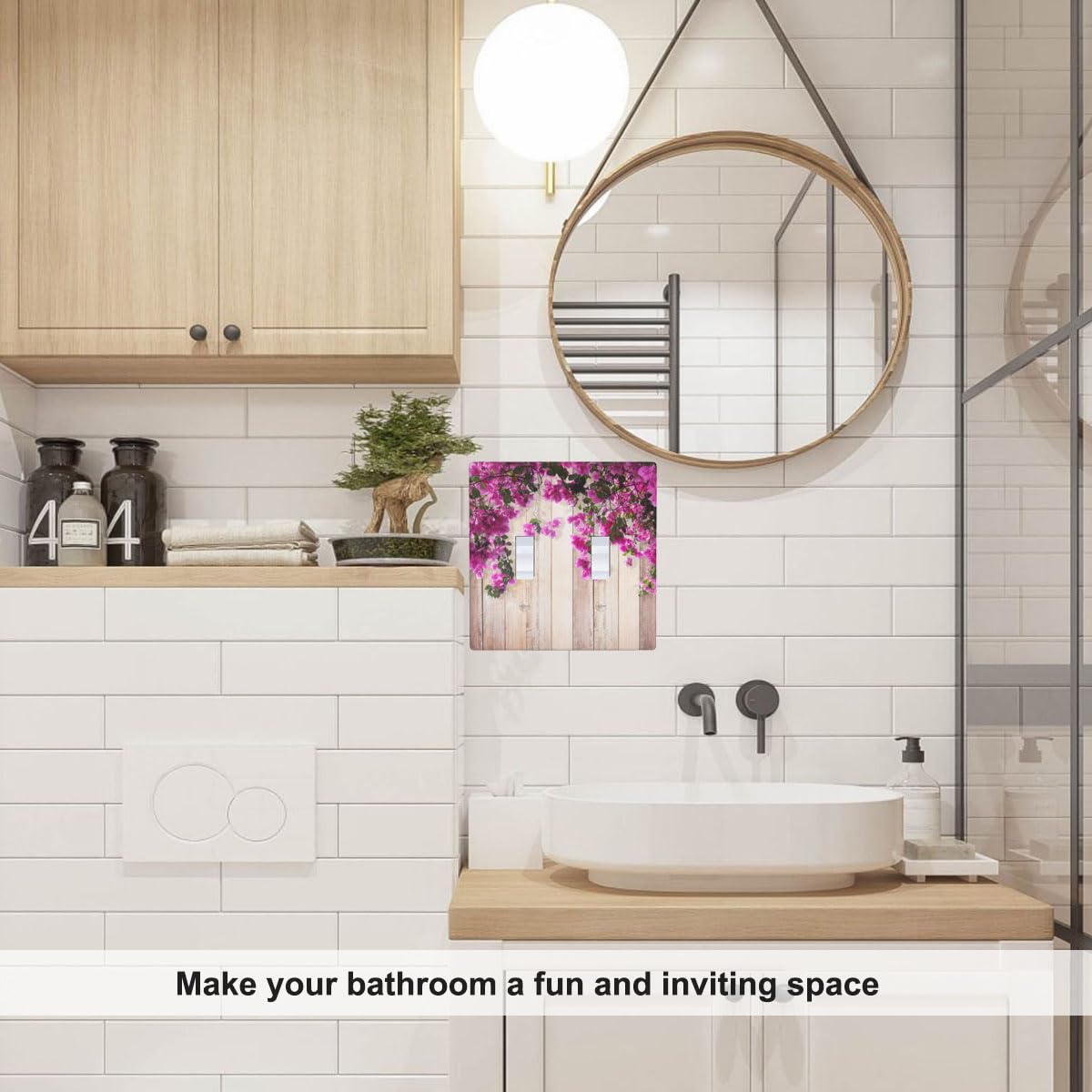 Pznen Rustic Farmhouse 2-Gang Wall Plate Double Toggle Switch Covers Farm Purple Lilac Floral Flowers on Country Wooden Light Switch Covers for Bedroom Bathroom Pznen