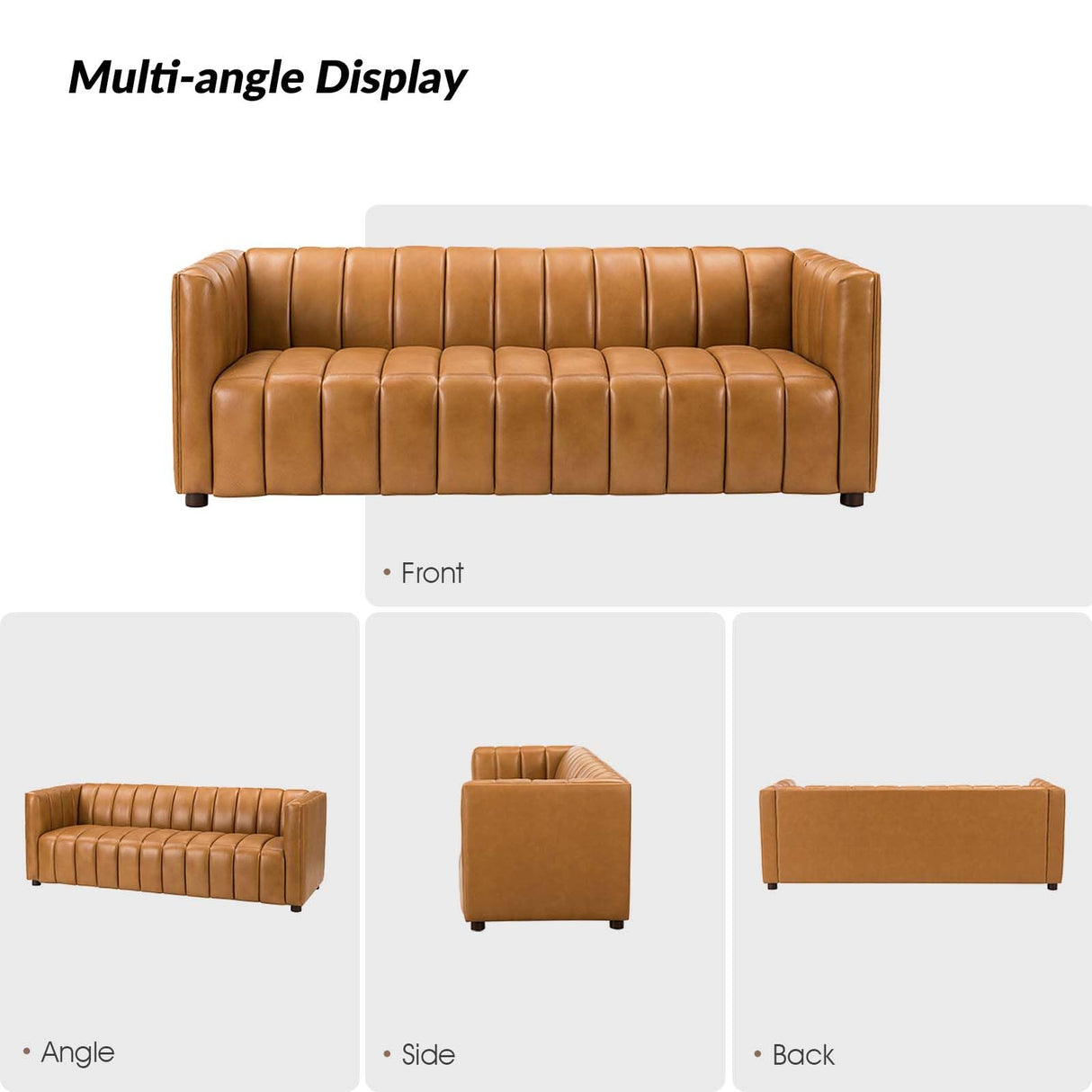 HULALA HOME 83" Genuine Leather Sofa, Sofa Leather for Living Room, 3 Seater Sofa Couch Top Layer Leather Large Sofa Furniture with Channel Tufted Seat Back & Square Arms (Camel) HULALA HOME