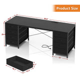 YOMILUVE 60 Inch Computer Desk with 8 Drawers, Home Office Desk with Power Outlets, Work Study Gaming Desk with 8 Fabric Drawers, Black YOMILUVE