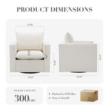Swivel Accent Chair, 34 Inches Wide Upholstered Arm Chair with Plump Back Pillow, Modern Sofa Living Room Chair for Bedroom, Corner, Reading Nook-Beige COLAMY