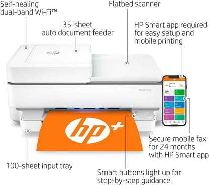 HP Envy 6458e All-in-One Wireless Color Inkjet Printer, Print Copy Scan - 10 ppm, 4800 x 1200 dpi, Auto 2-Sided Printing, 35-Sheet ADF, Dual-Band WiFi, Instant Ink Ready, White (Renewed)