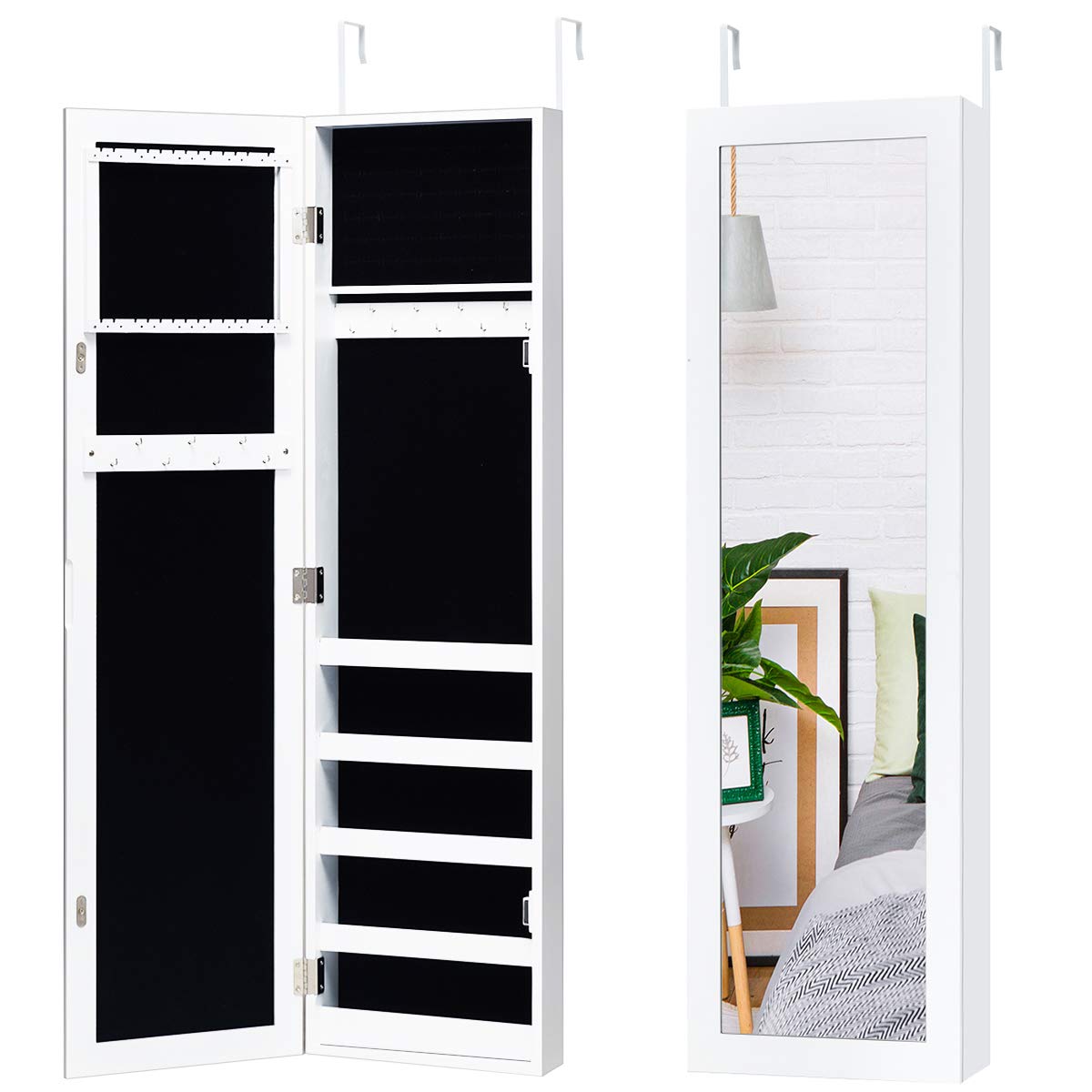 Giantex Jewelry Cabinet Armoire Door Wall Mounted, Full Length Mirror and 5 Storage Shelves for Display Bracelets Rings Cosmetics Hanging Organizer, Mirrored Storage Jewelry Cabinets Giantex