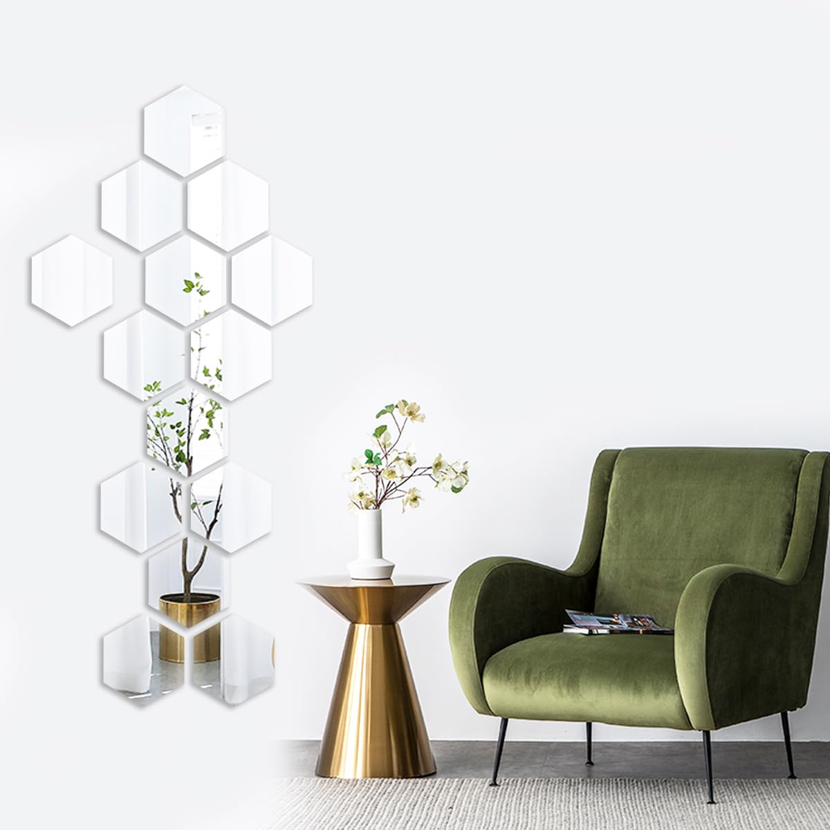 Mirror Wall Stickers, 12PCS Hexagon Mirror Art DIY Home Decorative Hexagonal Acrylic Wall Sheet Plastic Tiles Home Living Room Bedroom Sofa TV Background Wall Decal Decoration (Silver) MCLEULLA