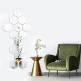 Mirror Wall Stickers, 12PCS Hexagon Mirror Art DIY Home Decorative Hexagonal Acrylic Wall Sheet Plastic Tiles Home Living Room Bedroom Sofa TV Background Wall Decal Decoration (Silver) MCLEULLA