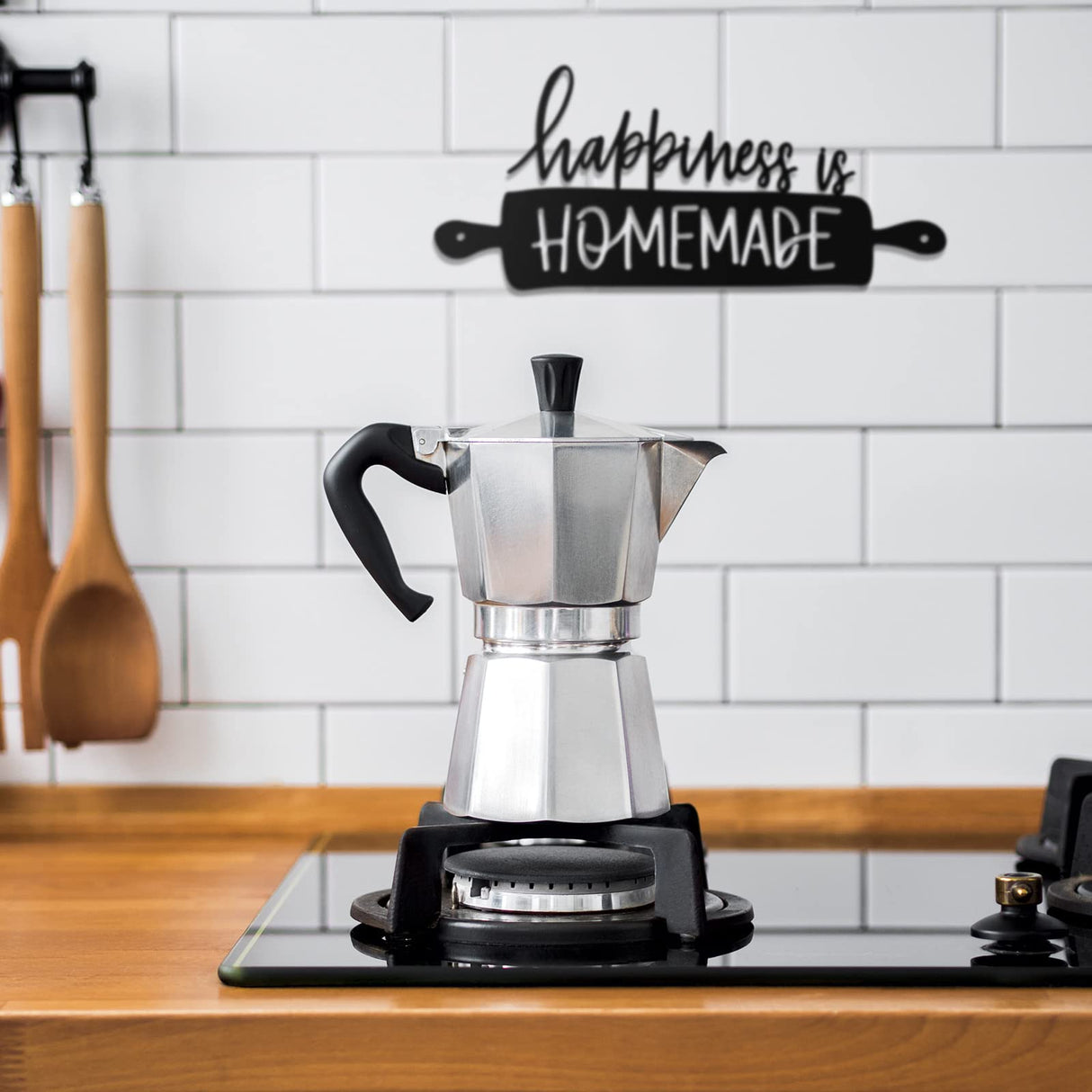 Funrous Kitchen Wall Art Decor Happiness Is Homemade Metal Sign Black Rustic Farmhouse Kitchen Decor Hanging Decorative Signs and Plaques for Home Dining Garden Room 13.8 x 6.3 Inch Funrous