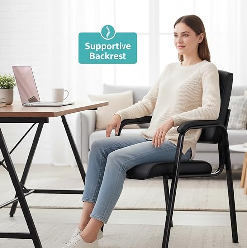 Naomi Home Faux Leather Stackable Office Guest Chairs – Reception Chairs with Armrests for Lobby, Clinic, Medical Waiting Room or Conference Room Seating - Black, Set of 6 Naomi Home