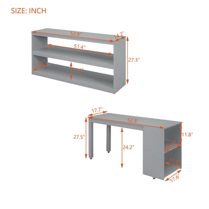 Harper & Bright Designs Grey Full Low Loft Bed with Storage, Stairs, and Rolling Desk - WoodArtSupply