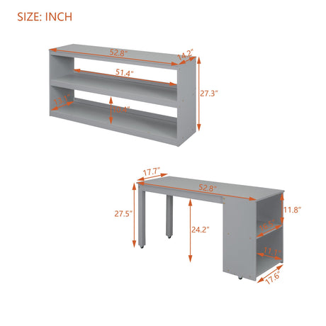 Harper & Bright Designs Grey Full Low Loft Bed with Storage, Stairs, and Rolling Desk Harper & Bright Designs