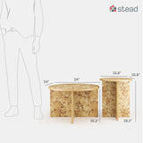 Burl Wood Round Nesting Coffee Tables - Modern Living Room Furniture - Organic Modern Drink Desk - Stylish Home Decor - 2 Piece Tables Set - Burl Top and Base Stead