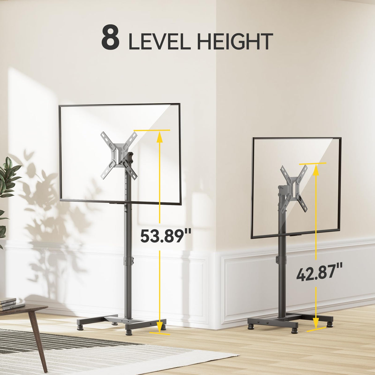 AM alphamount TV Floor Stand for 13-50 inch Flat/Curved TVs up to 44 lbs, 8 Level Height Adjustable Monitor Floor TV Stand with VESA 200x200, Portable TV Mount Stand for Living Room, Bedroom, Office AM alphamount