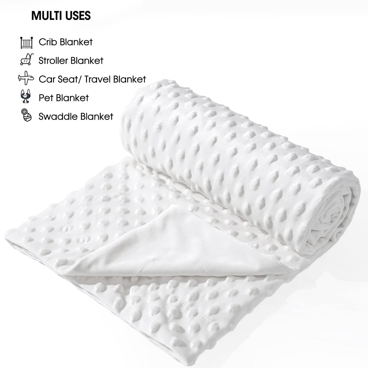 david's kids Minky Baby Blanket for Boys Girls Neutral, Soft Lightweight Micro Fleece Blanket with Double Layer, Dotted Backing, Breathable Receiving Blanket for Newborns, 30x40 Inches, White david's kids