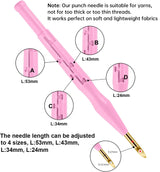 MSDADA 21PC Punch Needle Embroidery Kit - Adjustable Tool, Wooden Handle Pen, Hoops, Cloth, Big Eye Needles, Threaders (Pink) MSDADA