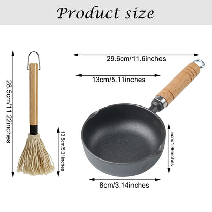 HyzaPhix Cast Iron Sauce Pot and BBQ Mop Brush Set for Grilling, BBQ Basting Set with Saucepan and Brush Barbecue Accessories Meat Smoker Accessories Gift for Men (Black)