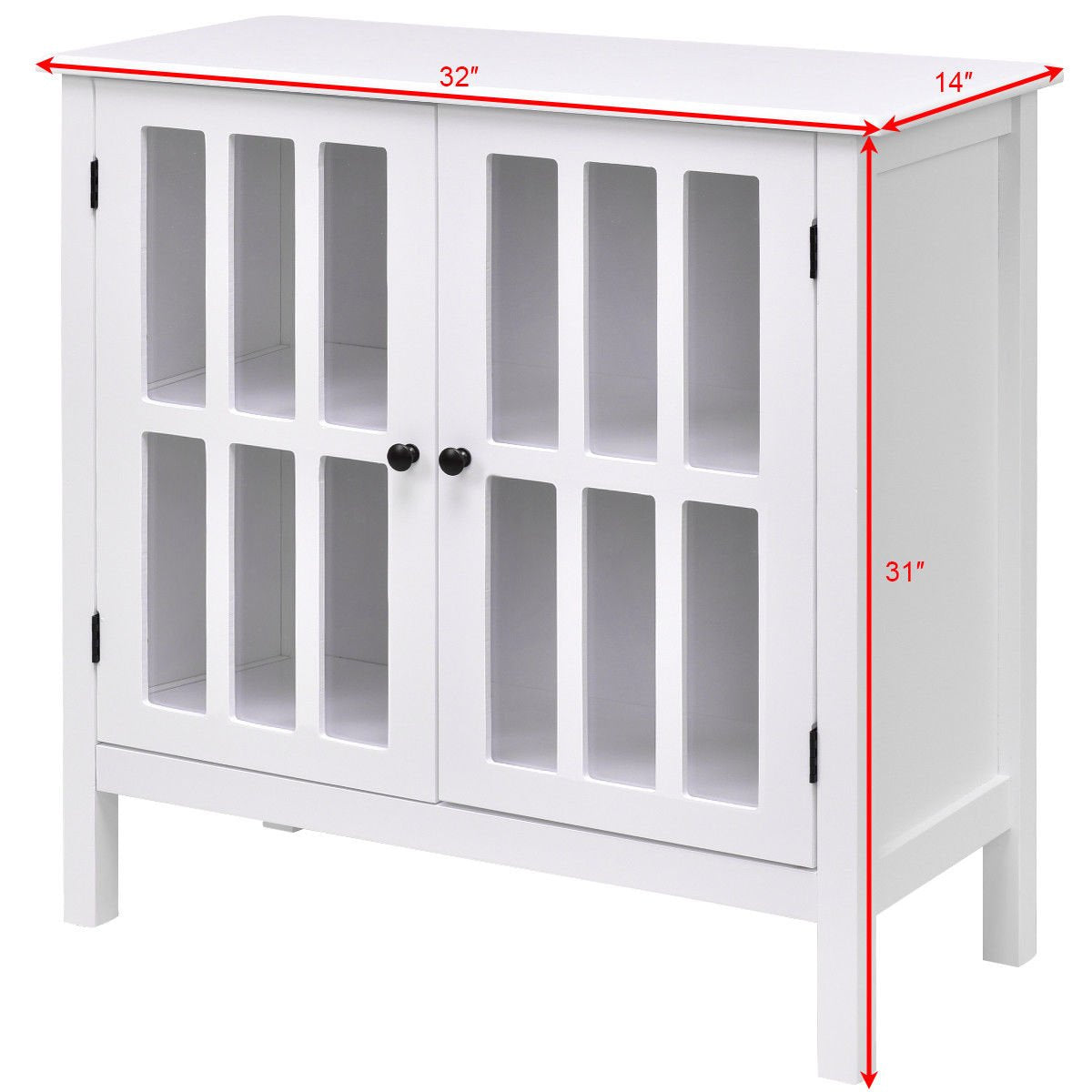 Tangkula Sideboard Buffet Storage Cabinet, Kitchen Storage Cabinet with 2 Glass Doors, Liquor Cabinet for Home Kitchen Dining Room, Cupboard Console Table, Curio Cabinet (White) - WoodArtSupply