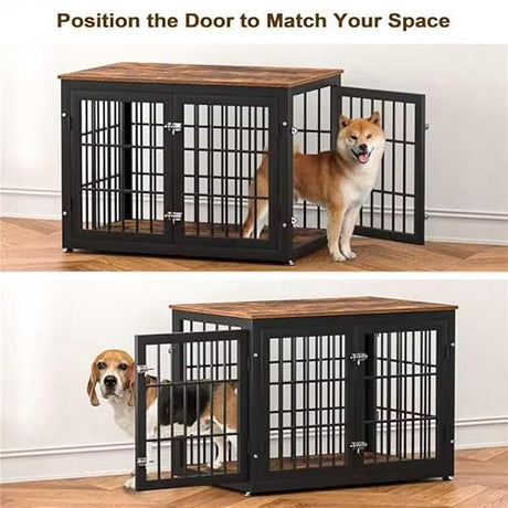rehomerance 38 Inch Heavy Duty Dog Crate Furniture for Large and Medium Dogs, Decorative Pet House End Table, Wooden Cage Kennel Furniture Indoor, Rustic Brown rehomerance