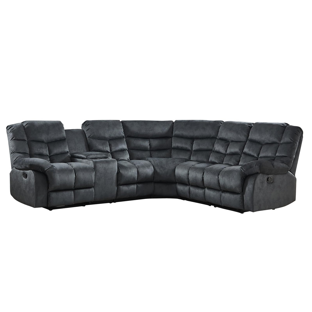 EBELLO Manual Reclining Sectional Sofa Set for Living Room, Soft Fabric Recliner Corner Sectional Couch with Center Console, Cup Holder and Storage, Grey EBELLO