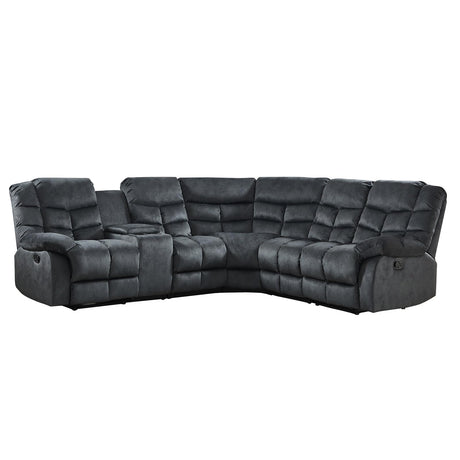 EBELLO Manual Reclining Sectional Sofa Set for Living Room, Soft Fabric Recliner Corner Sectional Couch with Center Console, Cup Holder and Storage, Grey EBELLO