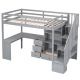 SOFTSEA Twin Size Loft Bed with Desk, Stairs, and Storage - Solid Wood Grey Design SOFTSEA