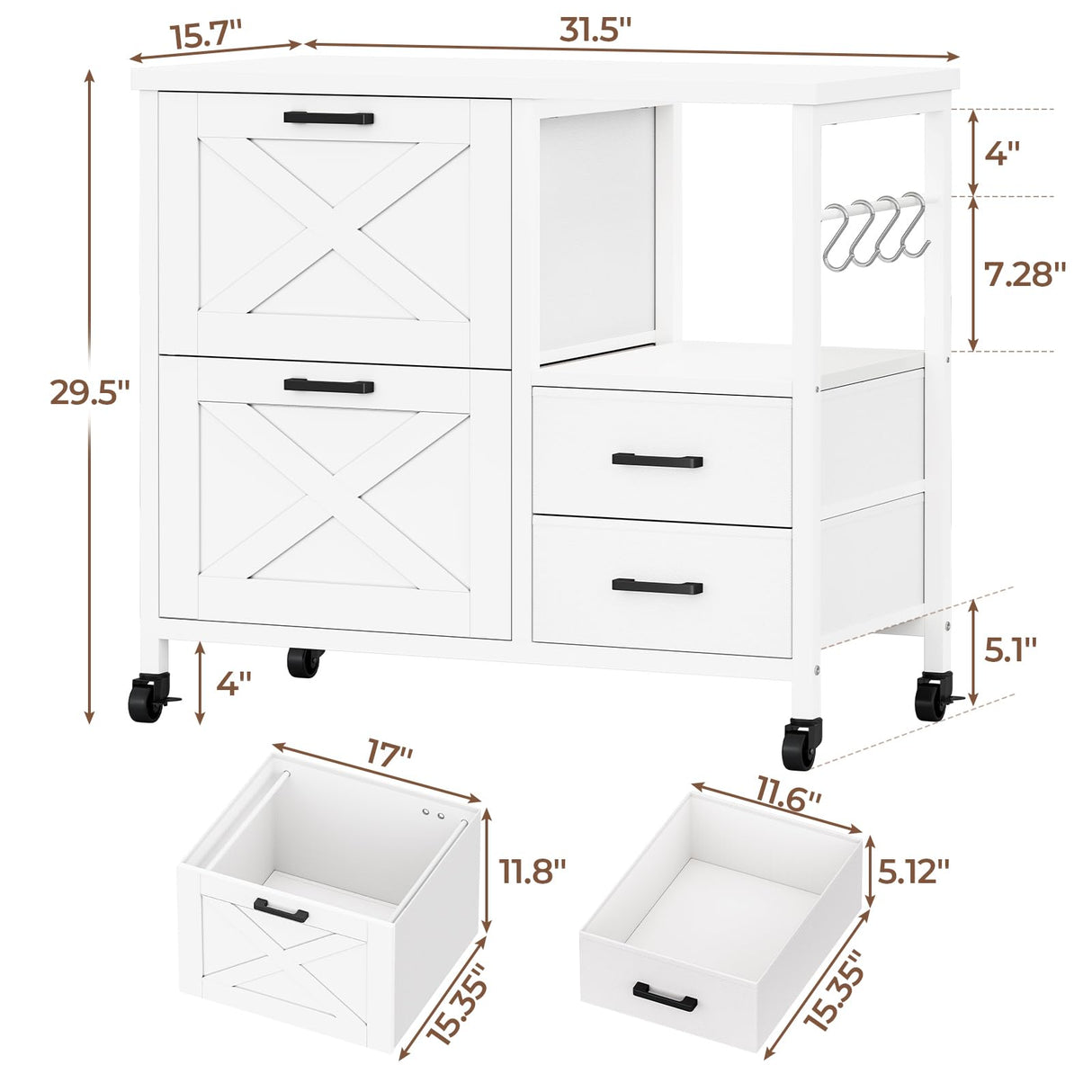 SEDETA 4 Drawers Filing Cabinet, File Cabinet for Home Office fits Letter/Legal/A4 Size Hanging Files, Printer Stand with Storage, White SEDETA