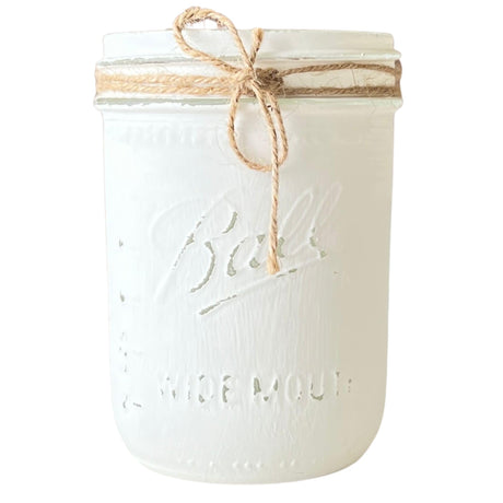 White Mason Jar Decor, Make Up Brush Holder for Vanity, White Painted Mason Jars for Centerpieces, Wide Mouth Pint 16 oz Mason Jar, White Mason Jar Centerpiece for Table, White Pen Holder for Desk Viva's Flower Shop