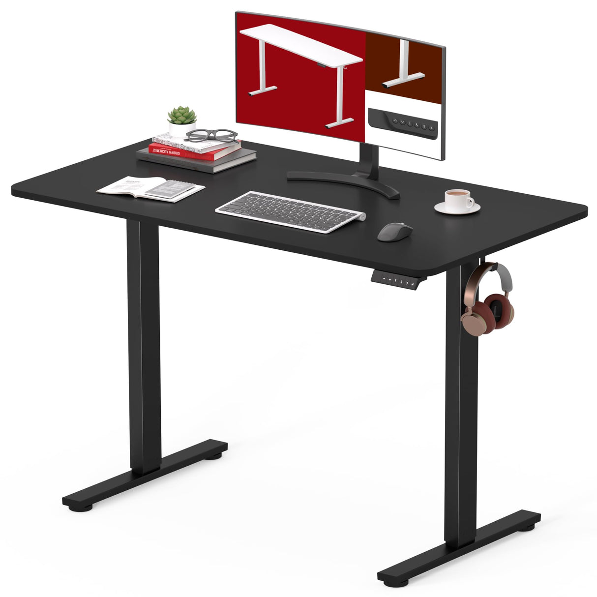 SANODESK Electric Standing Desk 40 x 24 Inches Whole-Piece Desktop Height Adjustable Stand Up Desk w/6-Button Controller Ergonomic Computer Desk for Home Office, Black Frame + Black Tabletop SANODESK