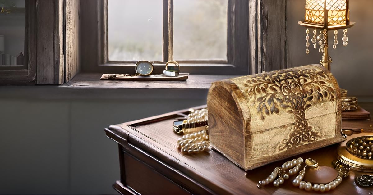 Great Birthday Gift Ideas Handmade Decorative Wooden Jewelry Box With Tree of Life Carvings Jewelry Organizer Keepsake Box Treasure Chest Trinket Holder Watch Box Storage Lock Box The Great Indian Bazaar