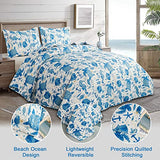 Coastal Beach Quilt Set - Queen Size Ocean Bedding Reversible Quilt Sea Turtle Blue Jessy Home
