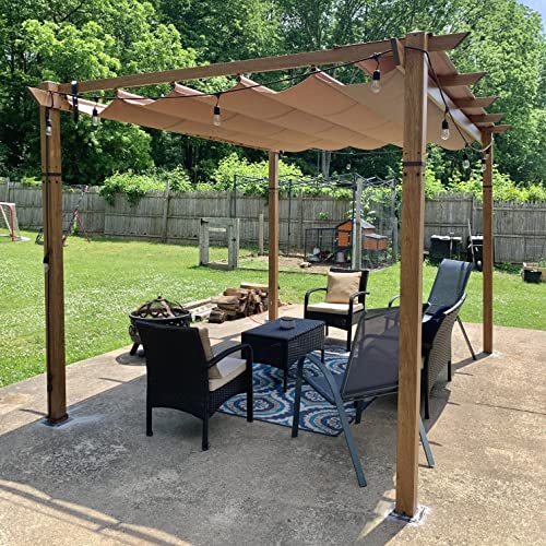 Domi Outdoor Living 10’ X 13’ Outdoor Retractable Pergola Garden Pergola Patio Grill Gazebo with Heavy Duty Grape Trellis Sunshade Cover for