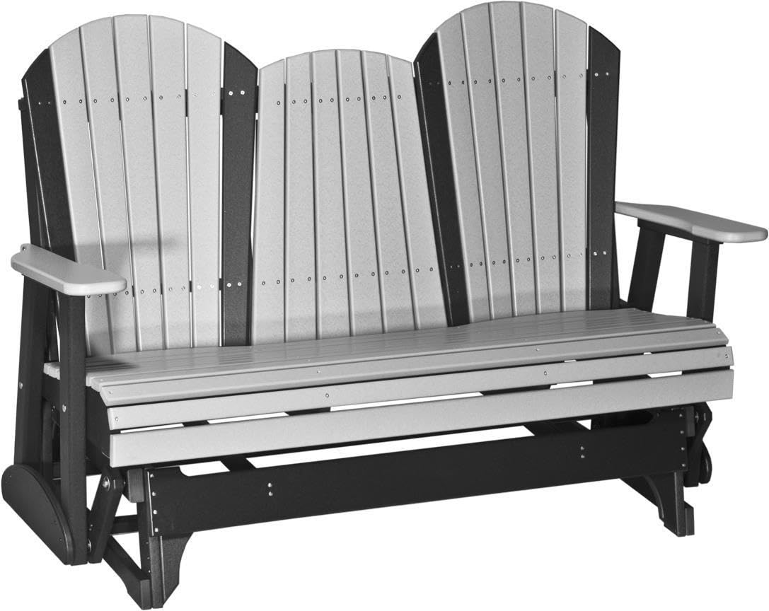 LuxCraft 5' Adirondack Double Glider Bench, 2 Person Glider Chair, Outdoor Glider Bench, Outdoor Loveseat Glider (Dove Gray on Black) - WoodArtSupply