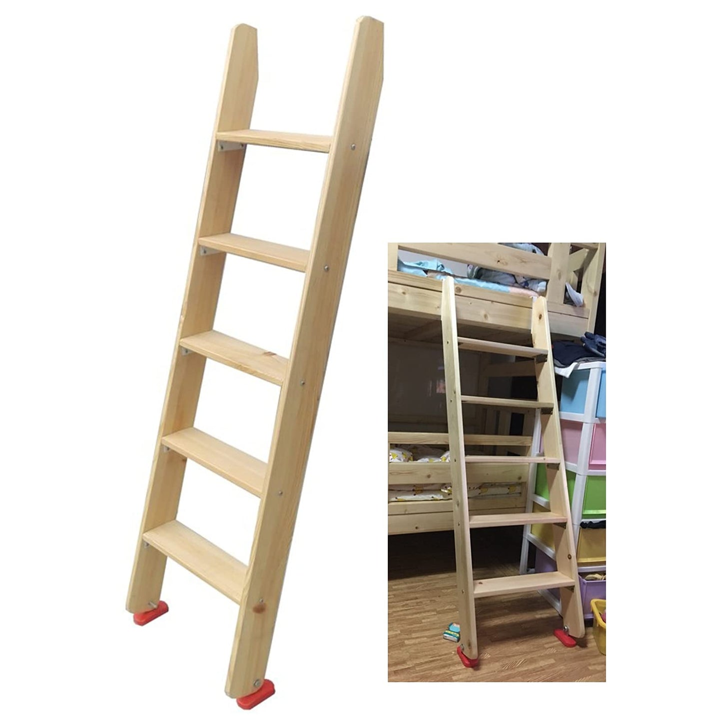 Bunk Bed Ladder 5 Step Wooden Bunk Bed Ladder 150cm (59") - Heavy Duty RV Loft Stair Hanging Ladder with Hook Bracket & Non-Slip Feet, Load 150 Kg / 330lbs - WoodArtSupply