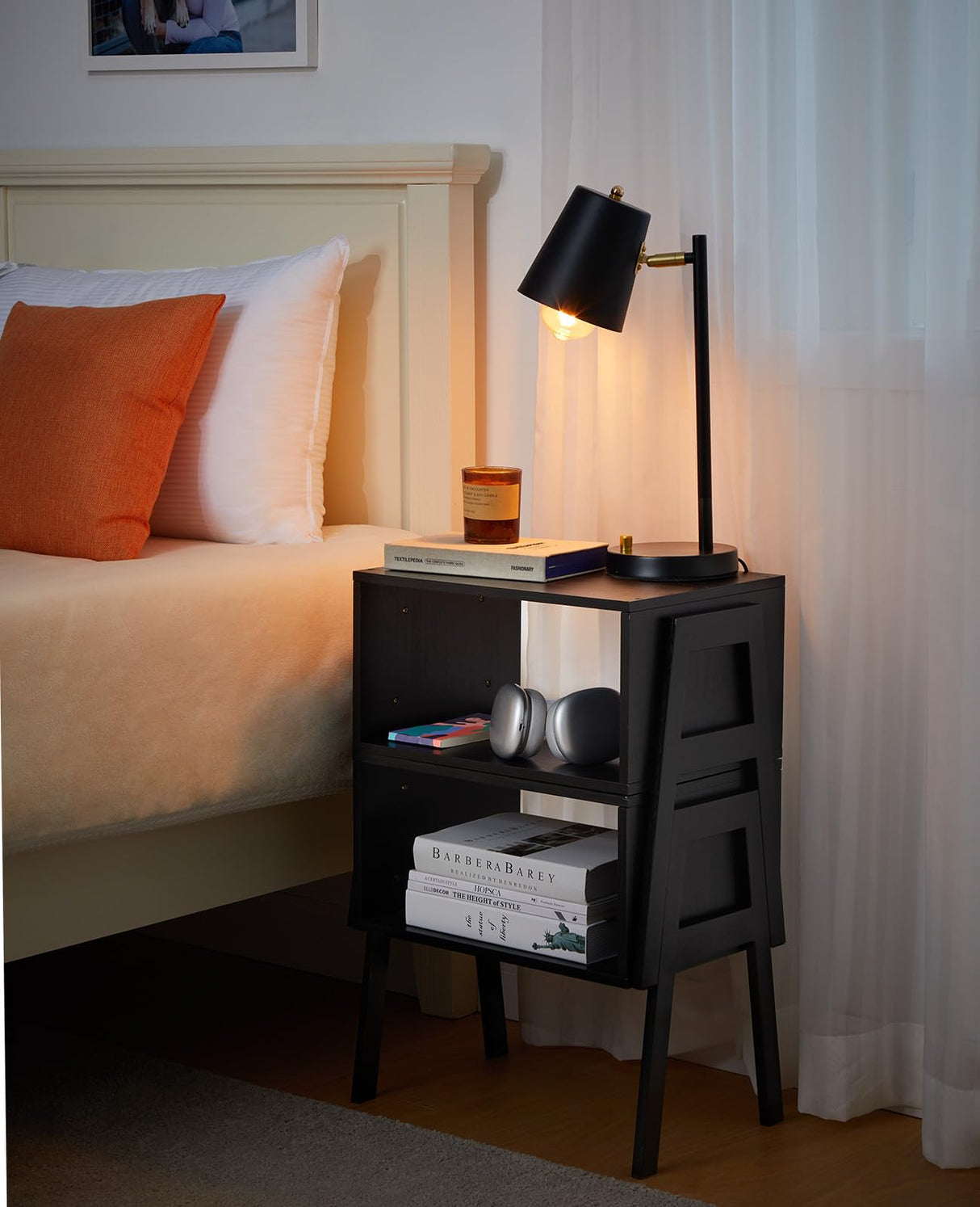 Pipishell Bedside Tables, Stackable Bamboo Nightstands, Bamboo Side Tables for Bedroom & Living Room, End Table Night Stands, Set of 2, Black,PIET01B Pipishell