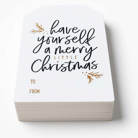 50 Pack Christmas Gift Tags with String Attached, Black and White Gift Tags for Christmas Presents, Personalized Holiday Xmas to from Gift Name Tags (3"X2") GyOnyx