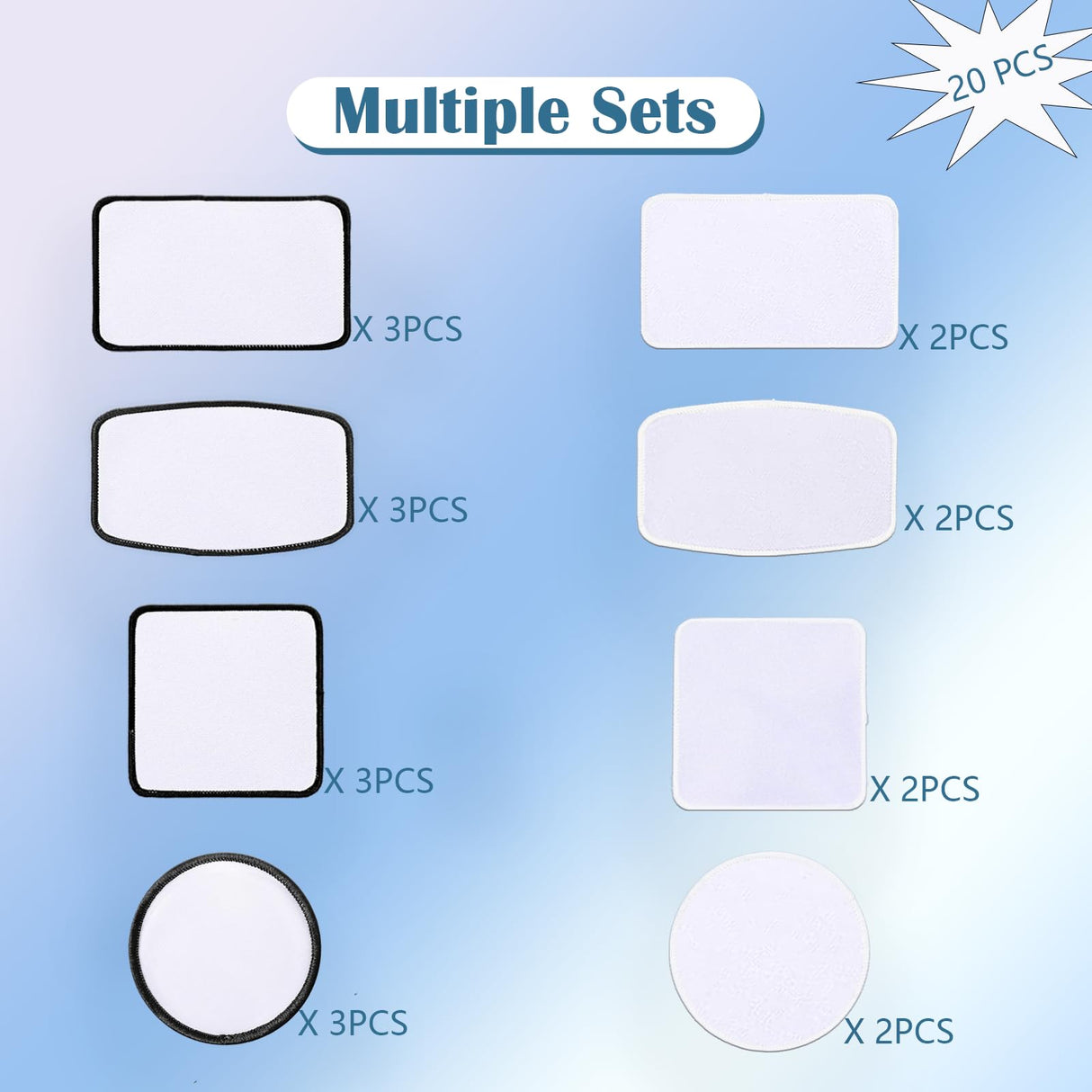 iFForce Sublimation Patches - Iron-on Blank Patches 4 Shapes for DIY Hats Jeans - Self Adhesive Stick to Cosmetic Bags Mobilephone Computer (20pcs Black&White Border) iFForce