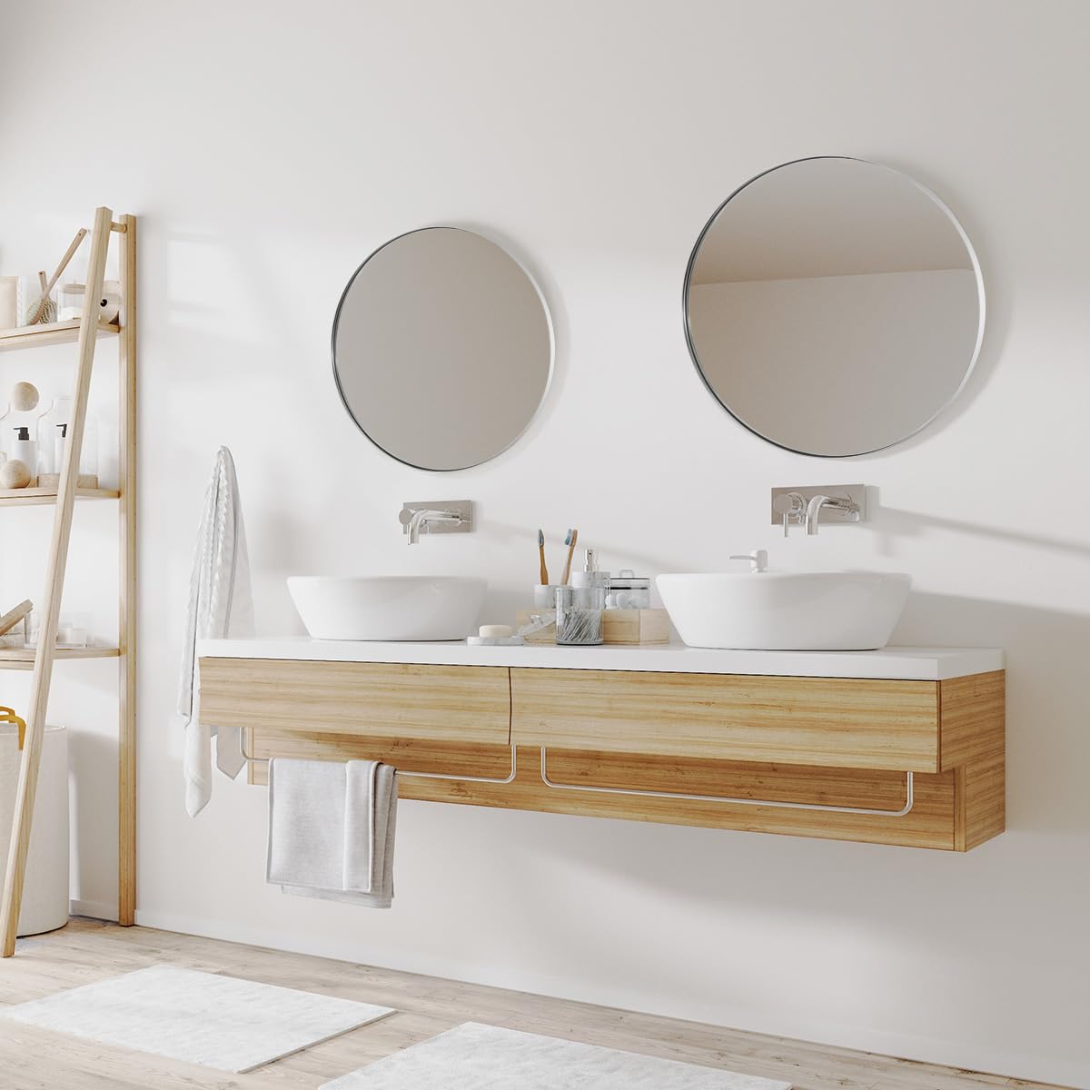 ANDY STAR 36'' Chrome Round Mirror, Polished Silver Round Bathroom Mirror, Big Circle Wall Mirror in Metal Frame, Large Vanity Mirror for Entryway, Living Room, Washrooms ANDY STAR