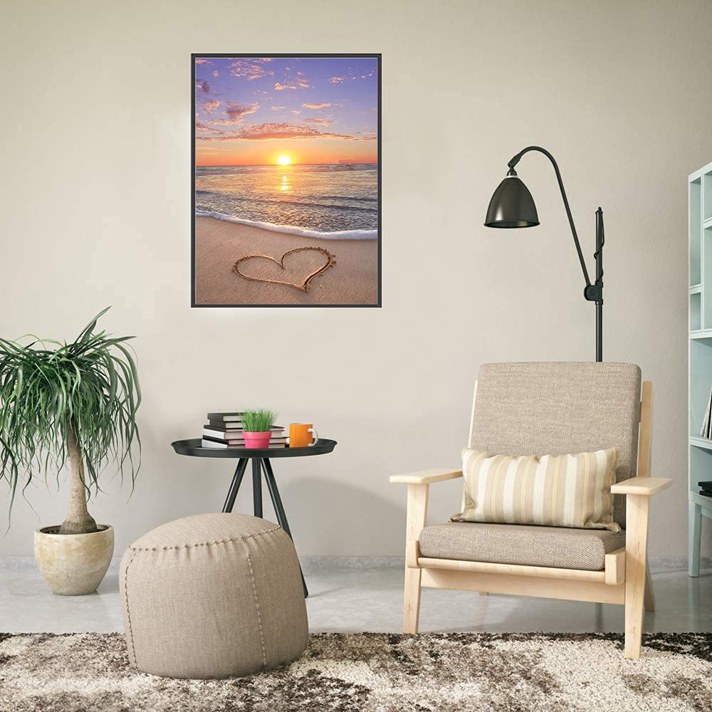 NAIMOER Diamond Painting Kits for Adults, DIY 5D Full Drill Round Diamond Art Beach Sunset Heart Crystal Diamond Art for Home Wall Decor (Diamond Painting 12x16 inch) NAIMOER