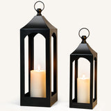 Modern Farmhouse Lantern Decor, Black Metal Decorative Hanging Candle Lanterns Ideal for Home Decor, Parties & Events, 15.1" High (No Glass Panel) SUJUN