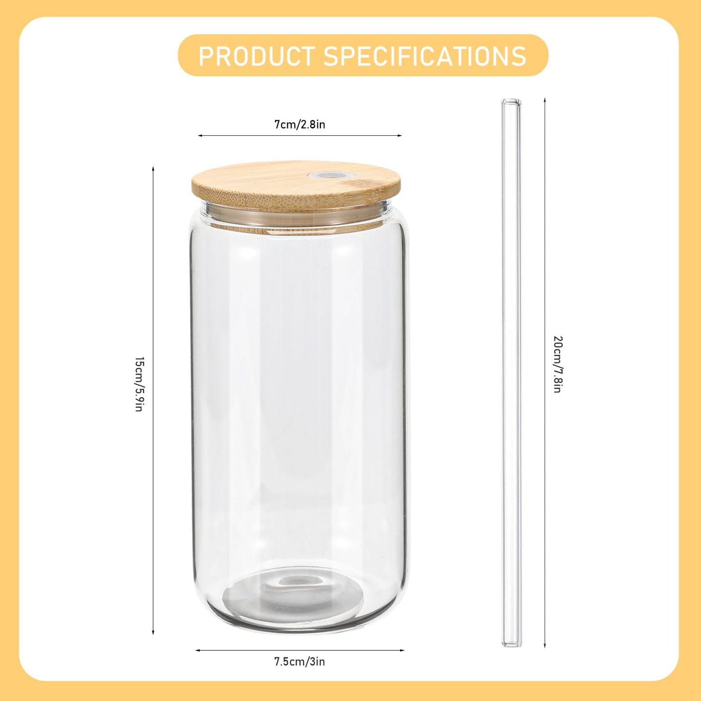 20 Pack Sublimation Glass Cans Transparent Sublimation Beer Glass Can Shaped with Bamboo Lids Borosilicate Glasses Tumbler Mason Jar Cups Mug with Straw for Beer, Juice, Soda, Iced Coffee, Drinks 16oz