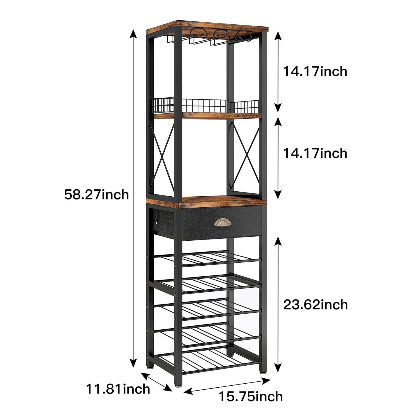 Homeiju Wine Rack Freestanding Floor, Bar Cabinet for Liquor and Glasses, 4-Tier bar Cabinet with Tabletop, Glass Holder, Storage Drawer and Wine Storage for Home Bar(Patent No.D1009580) - WoodArtSupply