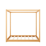 Merax Modern Queen Size Wood Canopy Bed Floor Platform Bed Frame/No Box Spring Needed/Easy Assembly, Nutural Merax