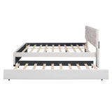 DNYN Queen Size Upholstered Platform Bed with Trundle（Twin XL） for Kids,Adult,Solid Wood Linen Bedframe w/Brick Pattern Headboard,No Box Spring Needed & Super Save Space, Beige DNYN