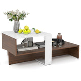 Giantex 2-Tier Coffee Table with Storage, Mid Century Modern Geometric Living Room Table with Open Shelf, Center Table for Living Room Reception Room, White & Walnut Giantex