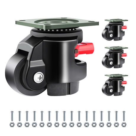 FIZAR 4 Pack Heavy Duty Leveling Casters for Workbench 2200 LBS Capacity, Upgraded Handle Design Retractable Caster Wheels Set,360 Degree Swivel Castors for Machine, Equipment, Shelves (Black) FIZAR