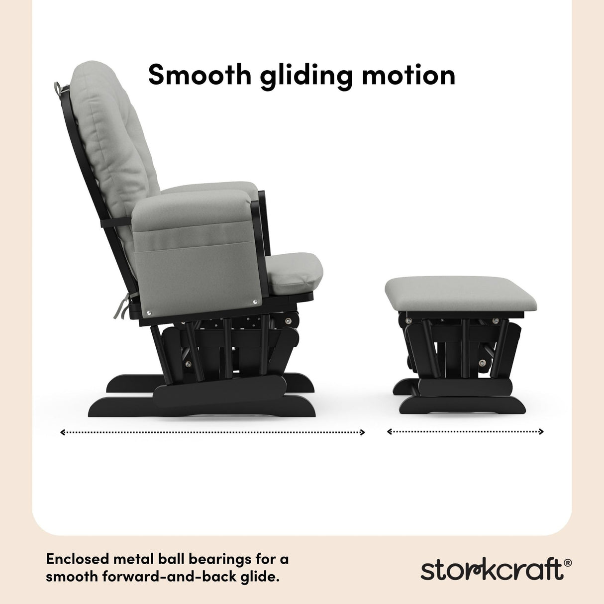 Storkcraft Premium Hoop Glider & Ottoman (Black with Light Gray) — GREENGUARD Gold Certified, Wood Craftsmanship, Convenient Storage Pockets, Smooth-Gliding Chair for Nursery, Multi-Award-Winning Storkcraft