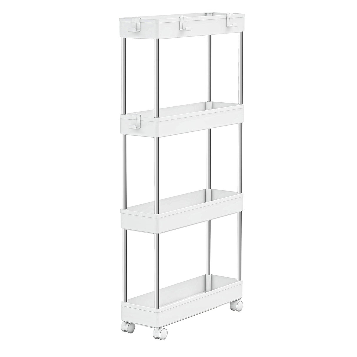 MELDEVO 4 Tier Slim Storage Cart Mobile Shelving Unit Organizer Slide Out Storage Rolling Utility Cart Tower Rack for Kitchen Bathroom Laundry Narrow Places, Plastic & Stainless Steel, White MELDEVO