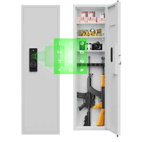 53" Wall Gun Safe, Wall Safe Between Stud, Hidden Wall Gun Safe for Rifles with Adjustable Shelves,Assembled Rifle Gun Safe for Storage Firearm Money Valuables White CuisinSmart