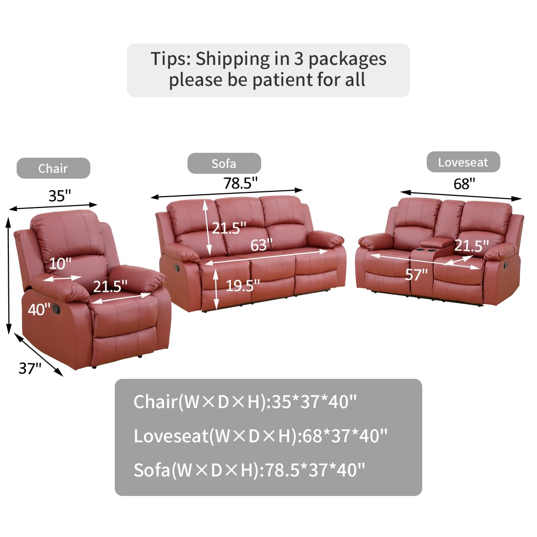 Toseslo Manual Recliner Chair Set, Living Room Furniture Sets with Adjustable Footrests, Modern Single Reclining Sofa Chair, Leather Reclining Couches, Recliner Furniture for RV/Apartment(red) Toseslo